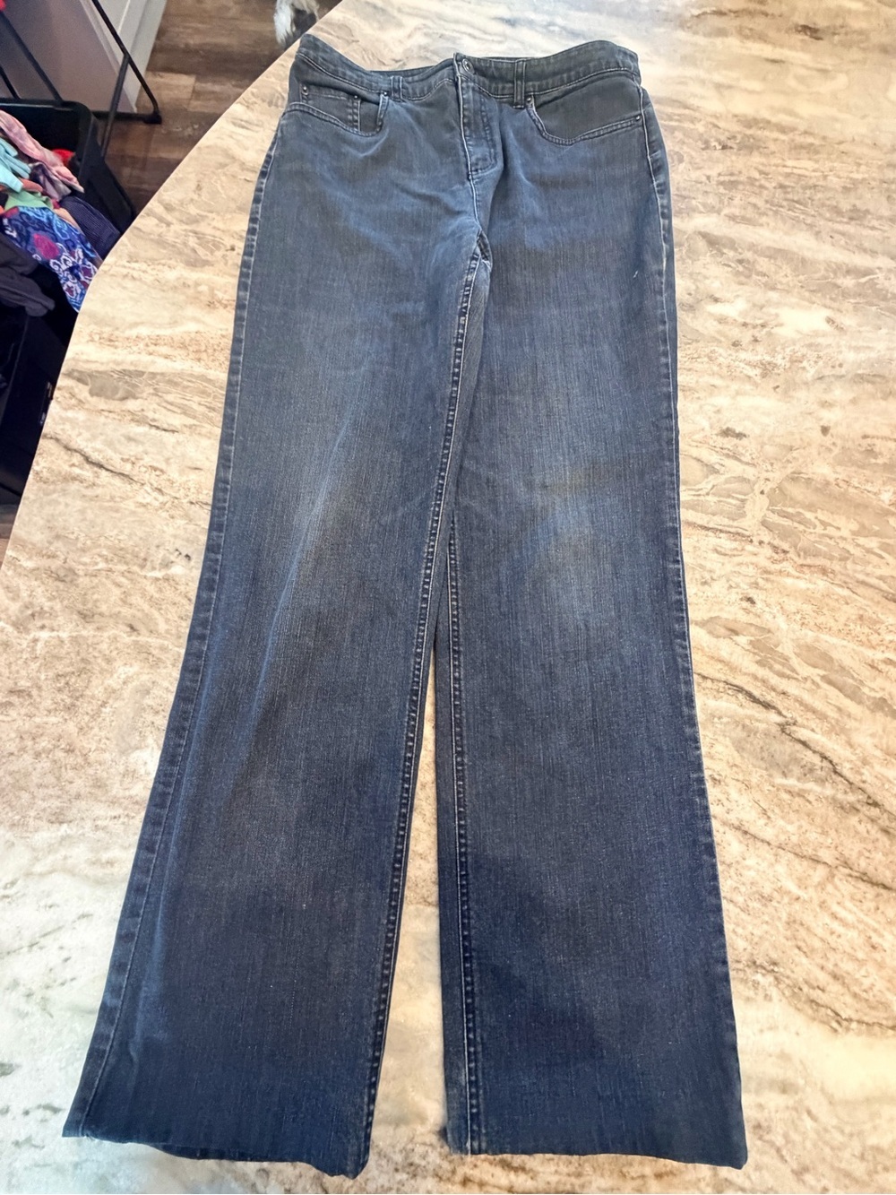 Talbots Size 10 Long Charcoal Gray Stretch Flare Wide Leg Jeans